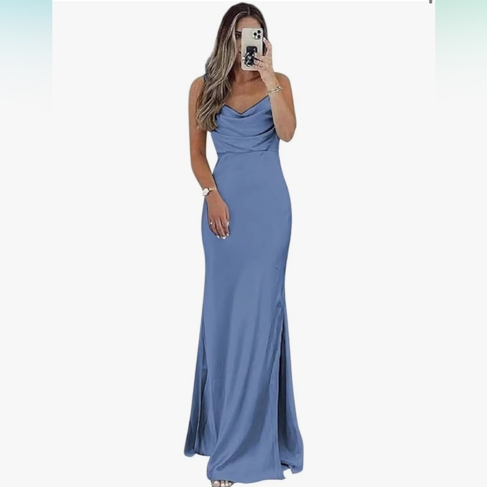 Dusty blue bridesmaids dress